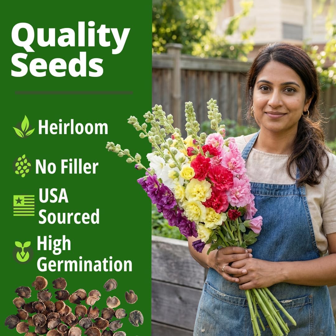 HOME GROWN Hollyhock Chaters Double Mix 2,400 Seeds – Holly Hocks Seeds for Planting Spring 2026, Double Flower Hollyhock Seeds, Flower Seeds Perennial Outdoor Garden (Alcea rosea)