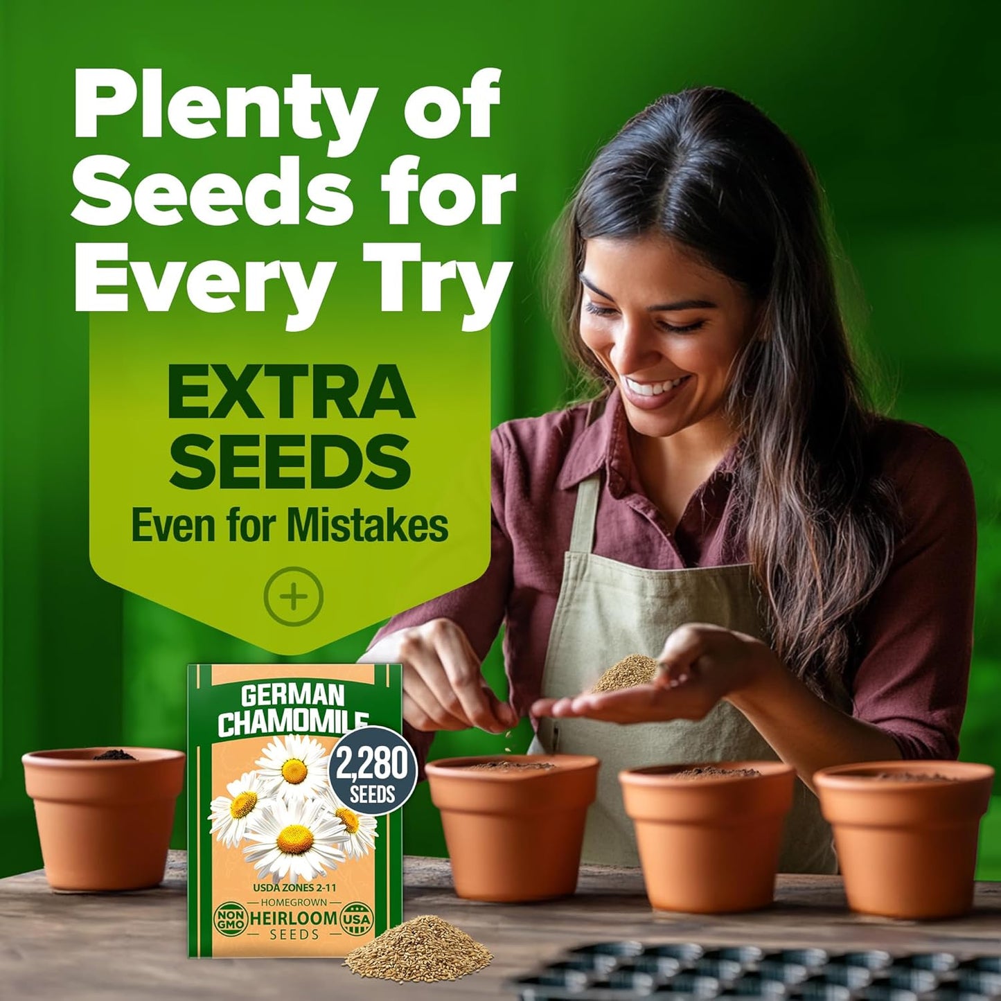 HOME GROWN German Chamomile Seed Pack 2,280 Non GMO Heirloom Seeds for Planting for Sustainable Gardens and Soothing Medicinal Herbal Teas (Matricaria chamomilla)