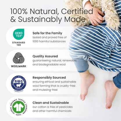 4 Season® Baby Sleep Bag with Feet, Merino Wool & Organic Cotton, Teddy Bear